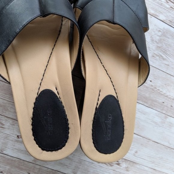 DANSKO Neeci Black Leather Wedge Slip-On Platform Sandals Size 39 (8.5 - 9) - Picture 3 of 7